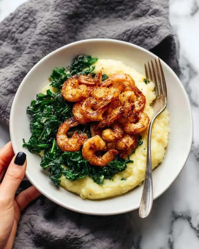 Spicy Shrimp with Cauliflower Mash and Garlic Kale Recipe