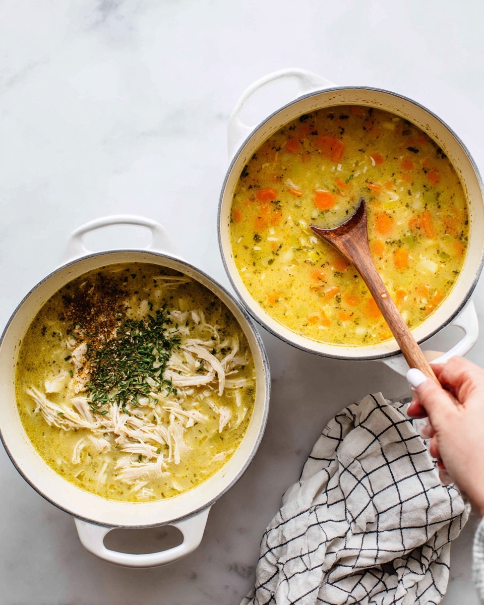 A white bowl filled with three round, soft dough dumplings sitting in a thick, creamy light beige stew. The stew contains small pieces of orange carrots, pale green celery, and shredded light brown chicken. The dumplings are speckled with black pepper and small green parsley bits. A silver spoon is partially submerged on the side of the bowl. The bowl is placed on a white marbled surface, with a glimpse of a checked cloth under the bottom edge. photo taken with an iphone --ar 4:5 --v 7