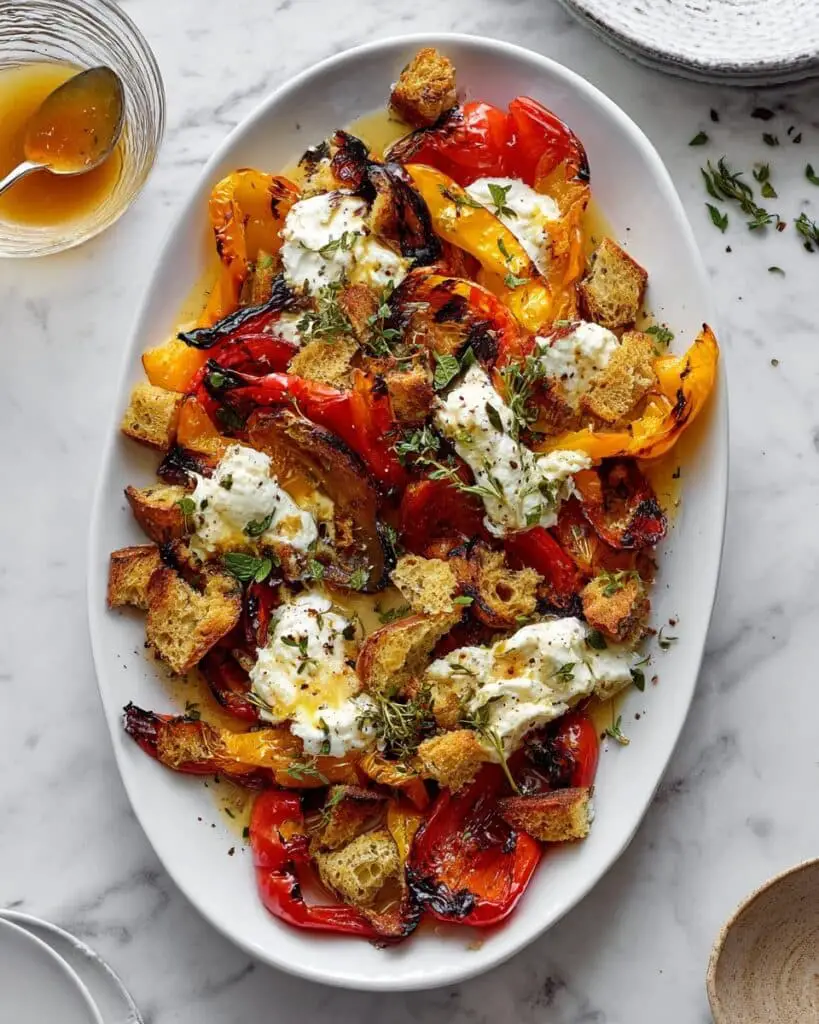 Grilled Marinated Peppers with Burrata and Sourdough Breadcrumbs Recipe