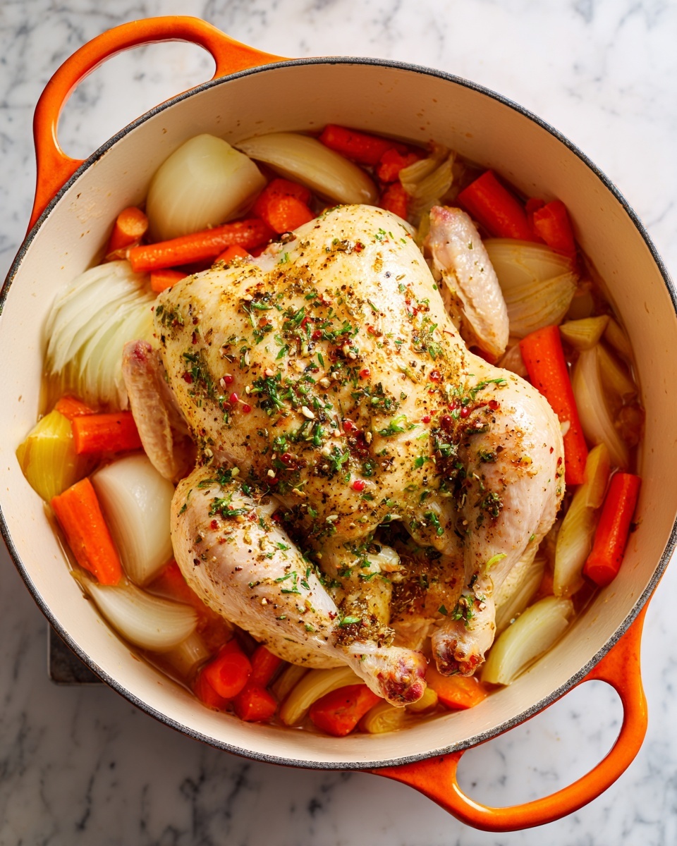 A shiny silver pot filled with one layer of clear dark reddish-brown broth with small bits of herbs and spices floating throughout, sitting on a stove with a white marbled texture around it. The pot has a smooth metal surface inside with some splashes and stains near the edges. The broth shows some light reflections and a slight oily texture on top, giving it warmth and depth. photo taken with an iphone --ar 4:5 --v 7