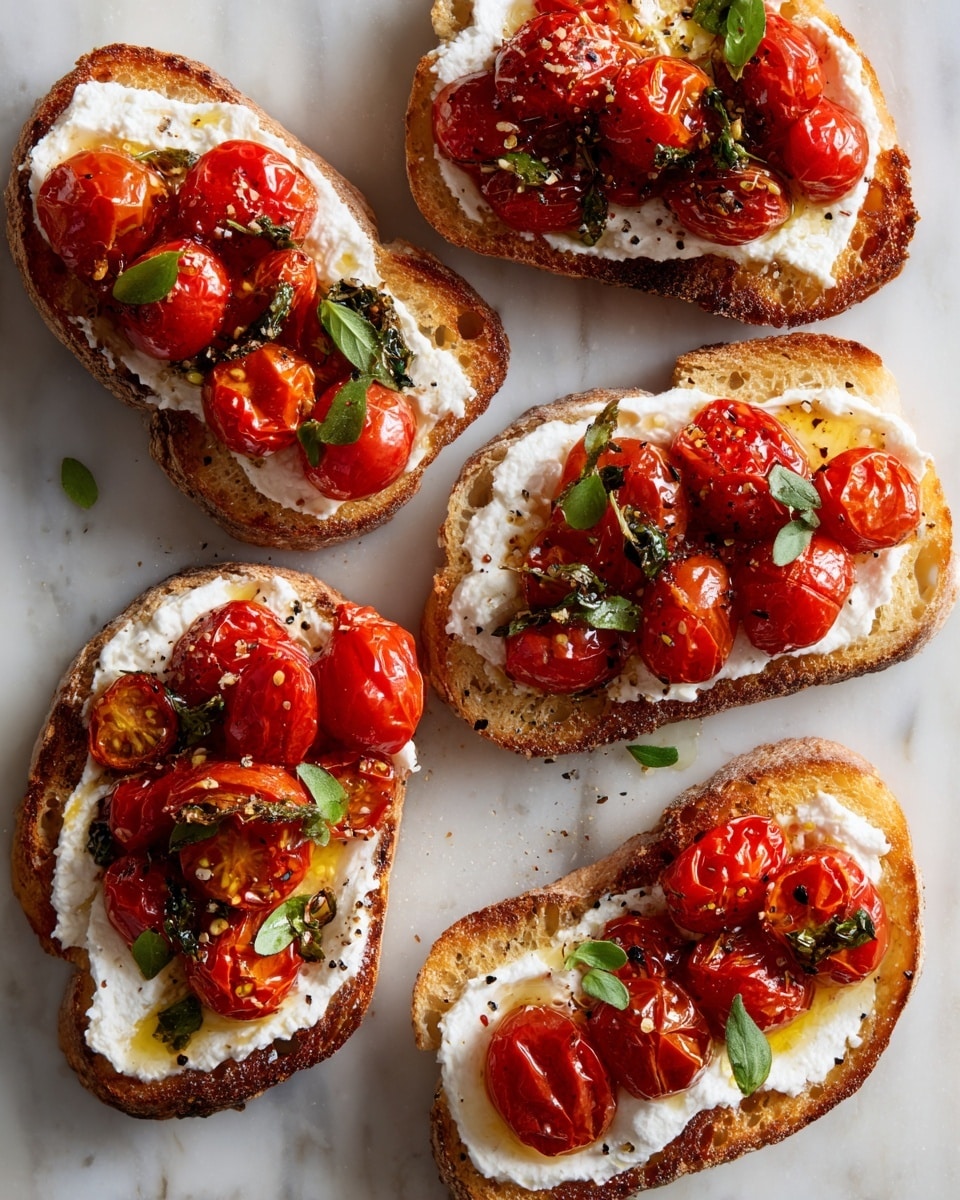 Whipped Ricotta Toast Crostini with Roasted Tomatoes - Easy & Elegant