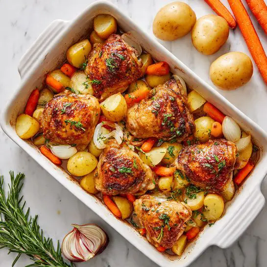 Roasted Chicken Thighs with Vegetables and Herb-Infused Potatoes Recipe