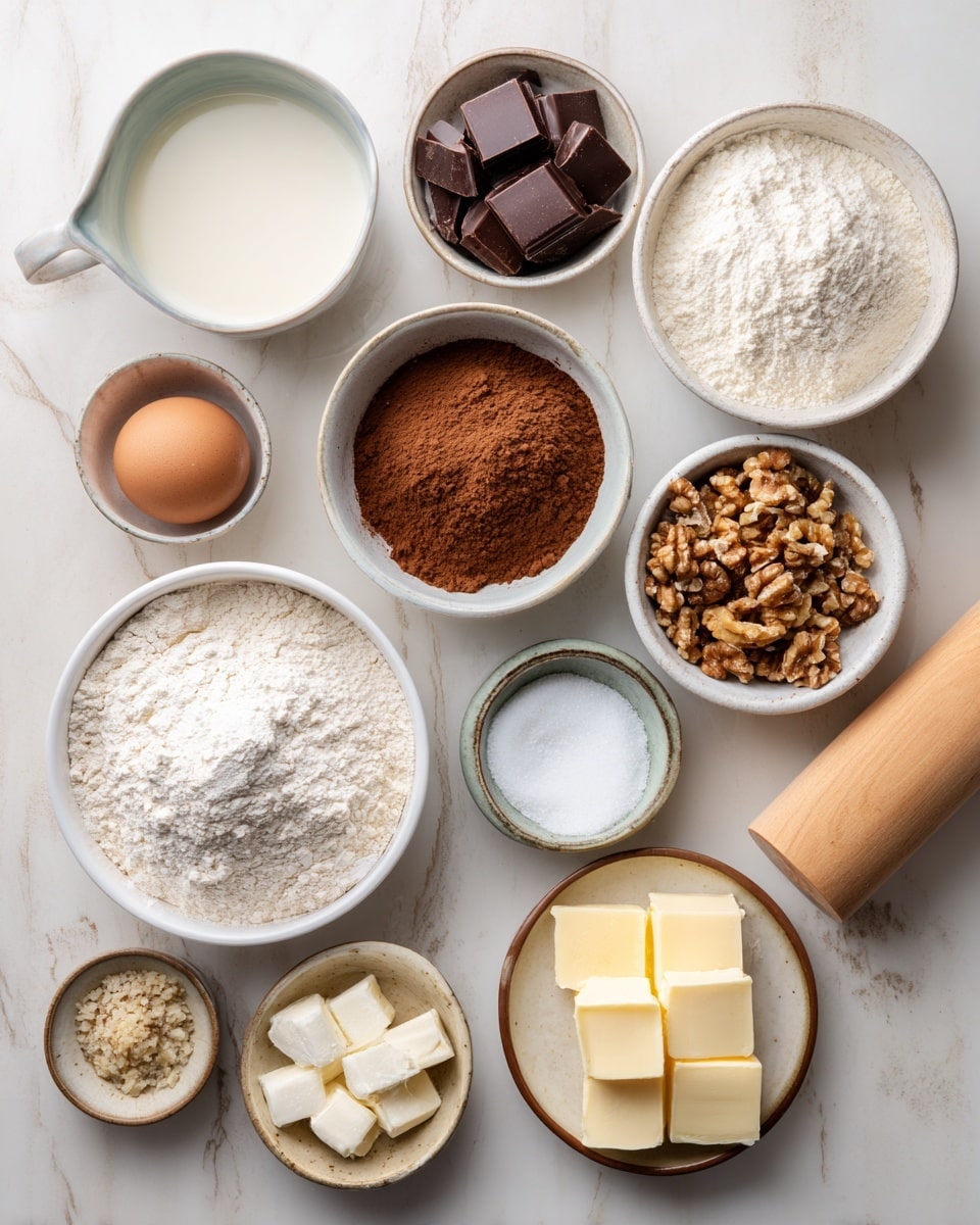 A twisted loaf of bread with three visible sections, each showing layers of light golden brown dough and dark chocolate swirl filling twisted together. The bread has a soft, slightly shiny crust and is sitting on a wooden cutting board. A serrated knife with a light brown wooden handle lies next to the loaf, partially visible on the right side. In the background, there are three stacked white ceramic cups and two more white cups blurred out, all set on a surface with a white marbled texture. photo taken with an iphone --ar 4:5 --v 7