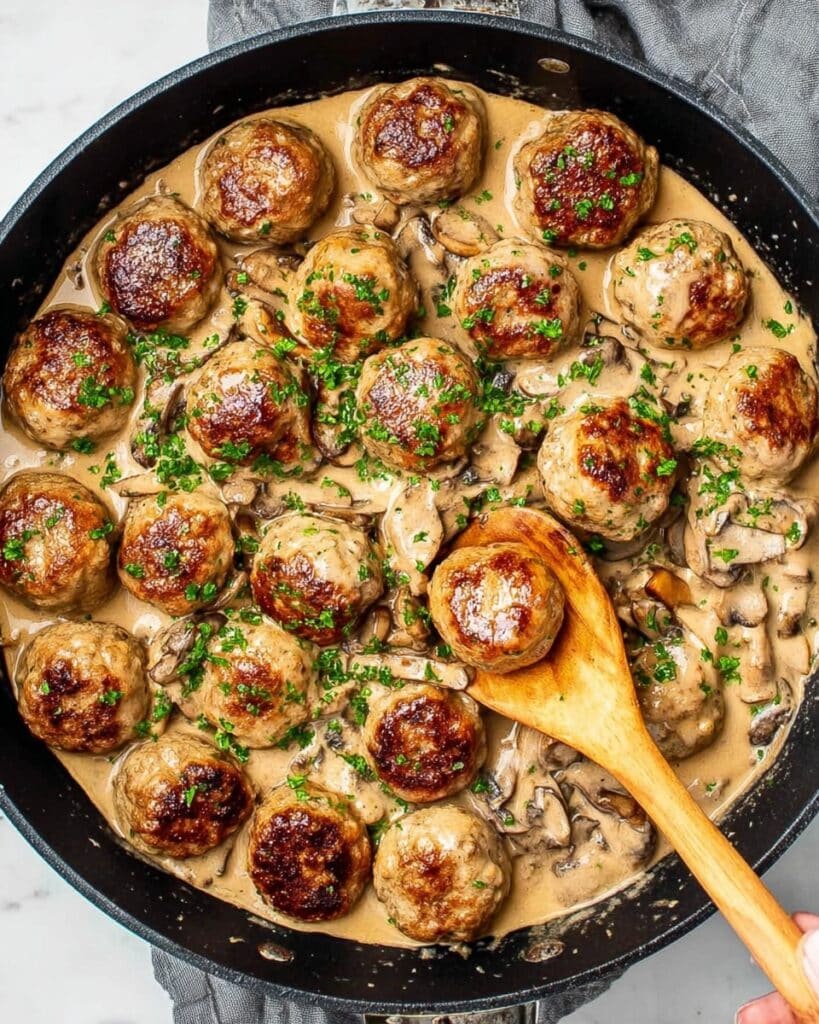 Creamy Mushroom Chicken Meatballs Recipe