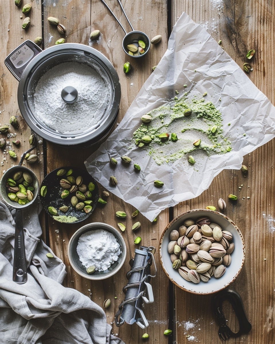A white small round bowl filled with thick, creamy light brown paste. A spoon is held above the bowl, with the paste dripping down from the spoon in a smooth swirl. Scattered around the bowl on a white marbled surface are whole and cracked pistachio nuts showing different shades of green and beige. The focus is clear on the bowl and the spoon with the background softly blurred. Photo taken with an iphone --ar 4:5 --v 7