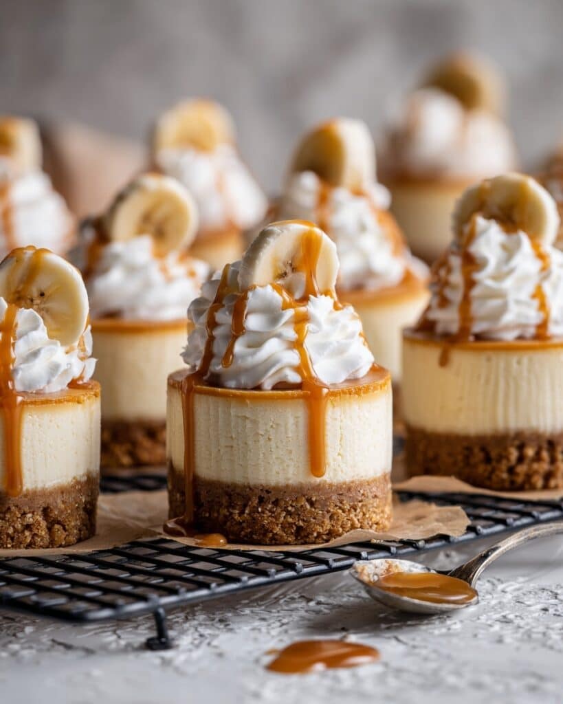 Mini Banana Pudding Cheesecakes with Salted Caramel and Whipped Cream Recipe