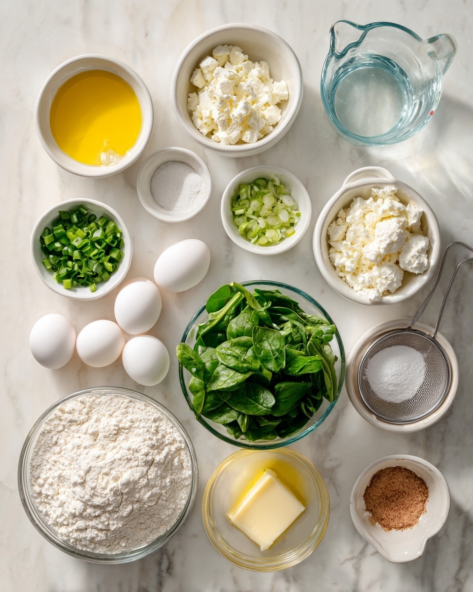 The image shows a golden-brown baked dish in a black cast iron skillet. The dish has one main layer of folded and crimped dough with varying shades of light brown and golden, creating a textured, uneven surface that looks soft and slightly puffy. The edges of the dough are rolled and pressed around the skillet's sides, darker near the folds. The skillet sits on a white marbled surface with a knife with a wooden handle and a white plate nearby. A teal cloth is partially under the skillet's edge. Photo taken with an iphone --ar 4:5 --v 7