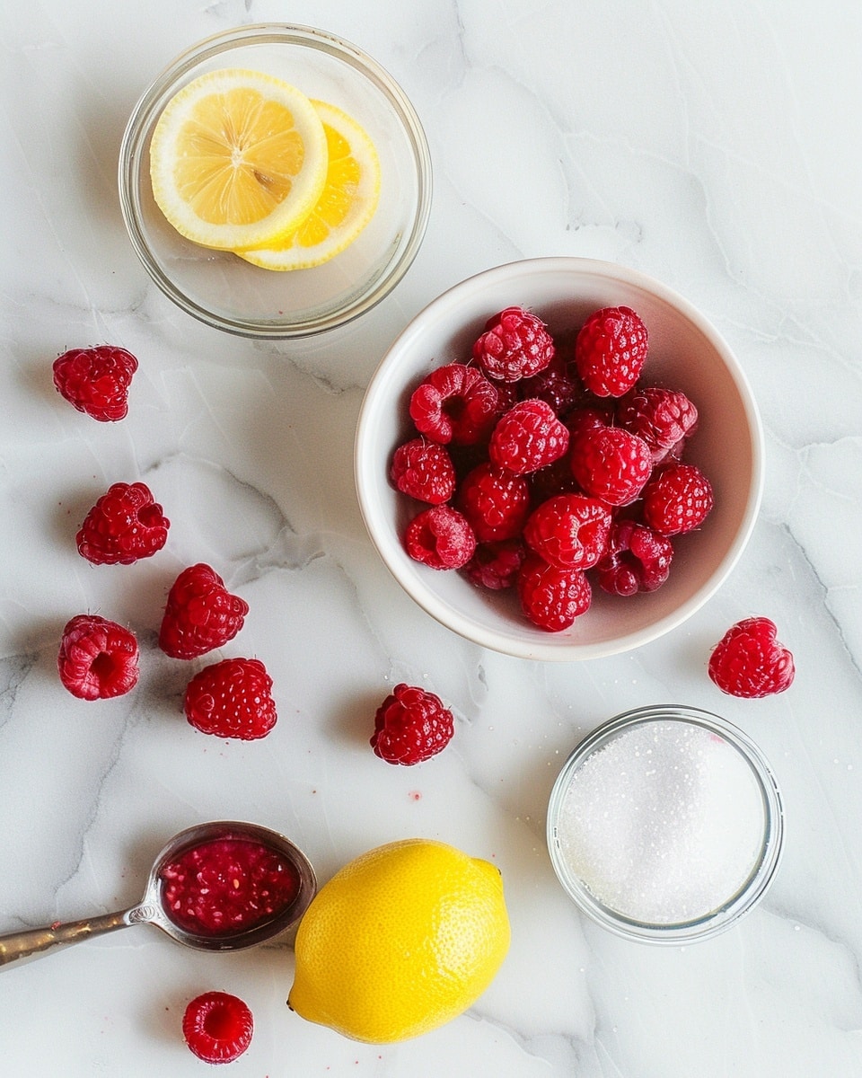 A clear glass jar filled with deep red raspberry sauce, thick and smooth in texture, is shown on a white marbled surface. A silver spoon, held by a woman's hand, is lifting some sauce out of the jar, showing its rich and shiny consistency as it drips slowly back down. Around the jar, a few fresh bright red raspberries and a crumpled white cloth add color and softness to the scene. The background is softly blurred with white tones, keeping attention on the jar and spoon. photo taken with an iphone --ar 4:5 --v 7