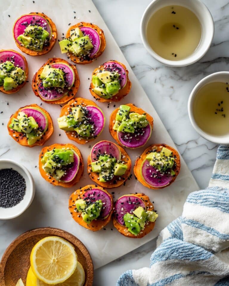 Sweet Potato Appetizer Bites with Avocado Tartare and Watermelon Radish Recipe