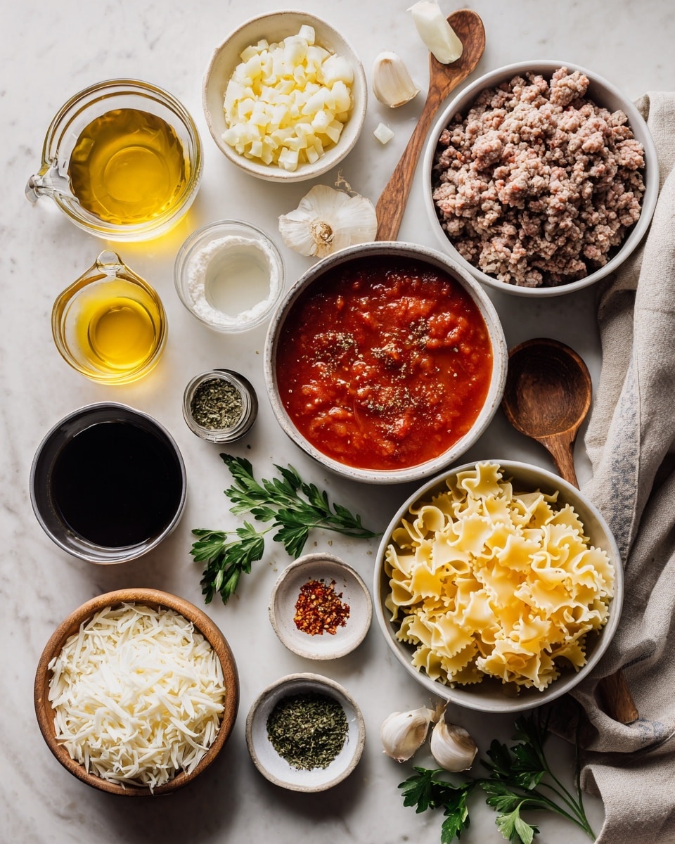 Inside a black and silver electric pressure cooker on a white marbled surface is a rich dark red tomato sauce with visible herbs floating. Large, wavy-edged yellow pasta pieces are partially submerged and spread throughout the sauce. A woman's hand is holding a white spatula with some sauce remnants, stirring the pasta in the pot. The inside of the pot is smooth stainless steel, contrasting with the textured sauce and pasta, creating a warm and hearty cooking scene. photo taken with an iphone --ar 4:5 --v 7