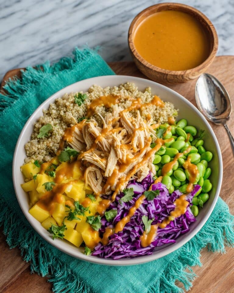 Chicken Protein Bowls with Quinoa, Mango, and Peanut Sauce Recipe