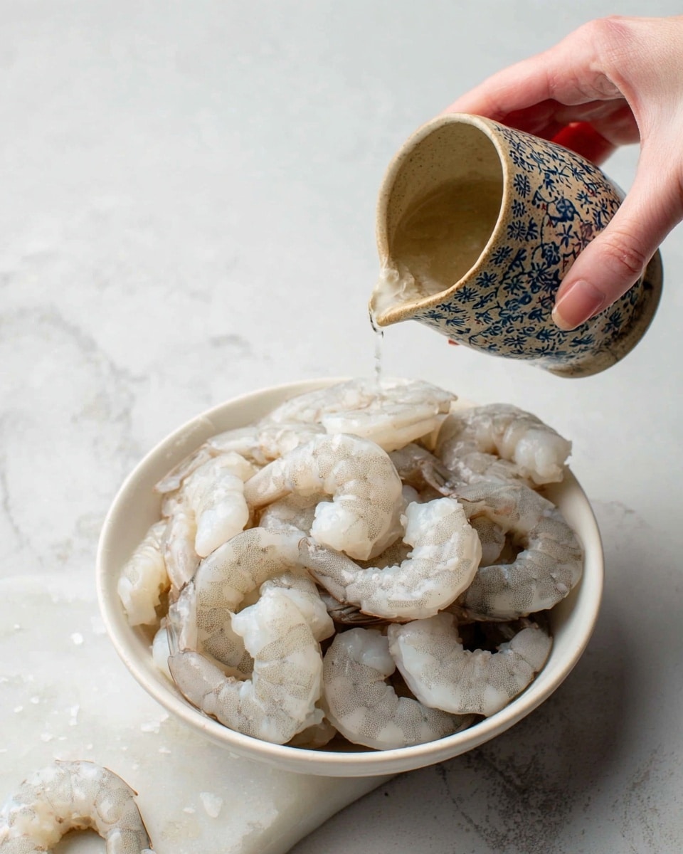 A top-down view of a shiny silver pan on a white marbled surface, showing small brown and white pieces frying in bubbling golden oil. A white container is pouring a light yellow liquid into the center of the pan, creating a small splash and mixing with the oil and ingredients. The pan's handle extends to the right side of the image. The colors are warm and natural, highlighting the cooking process clearly. photo taken with an iphone --ar 4:5 --v 7