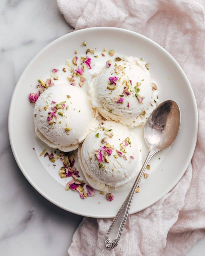 No Churn Pistachio Rose Water Ice Cream Recipe