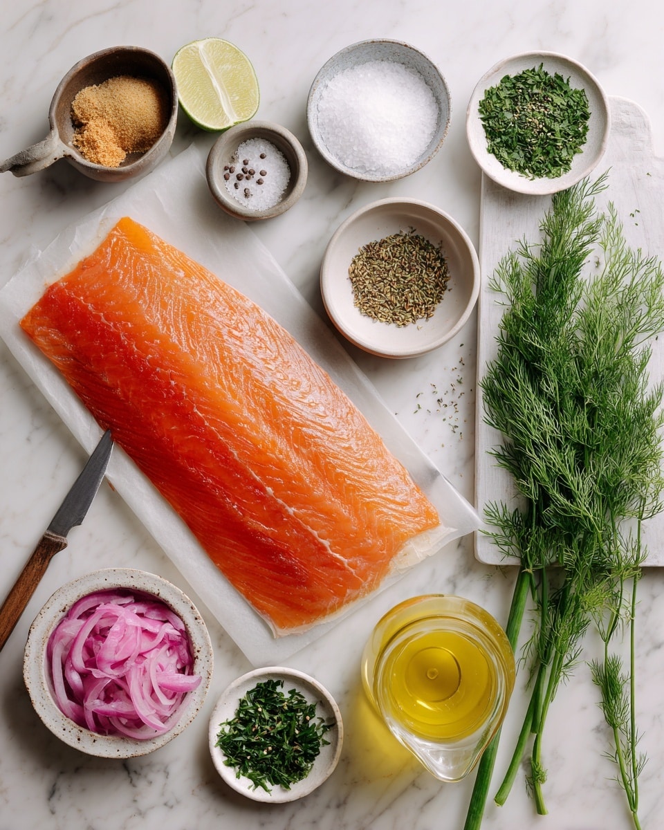 A fresh orange-pink salmon fillet lies on top of thin pale purple onion slices and a sprinkling of white and green spices and seasoning. The ingredients are arranged on a wooden cutting board, and in the top left corner, there is a glimpse of a white bowl with a light mixture inside. The textures contrast between the soft fish and the crisp onions, all resting on a clear plastic wrap that spreads neatly on the board. photo taken with an iphone --ar 4:5 --v 7