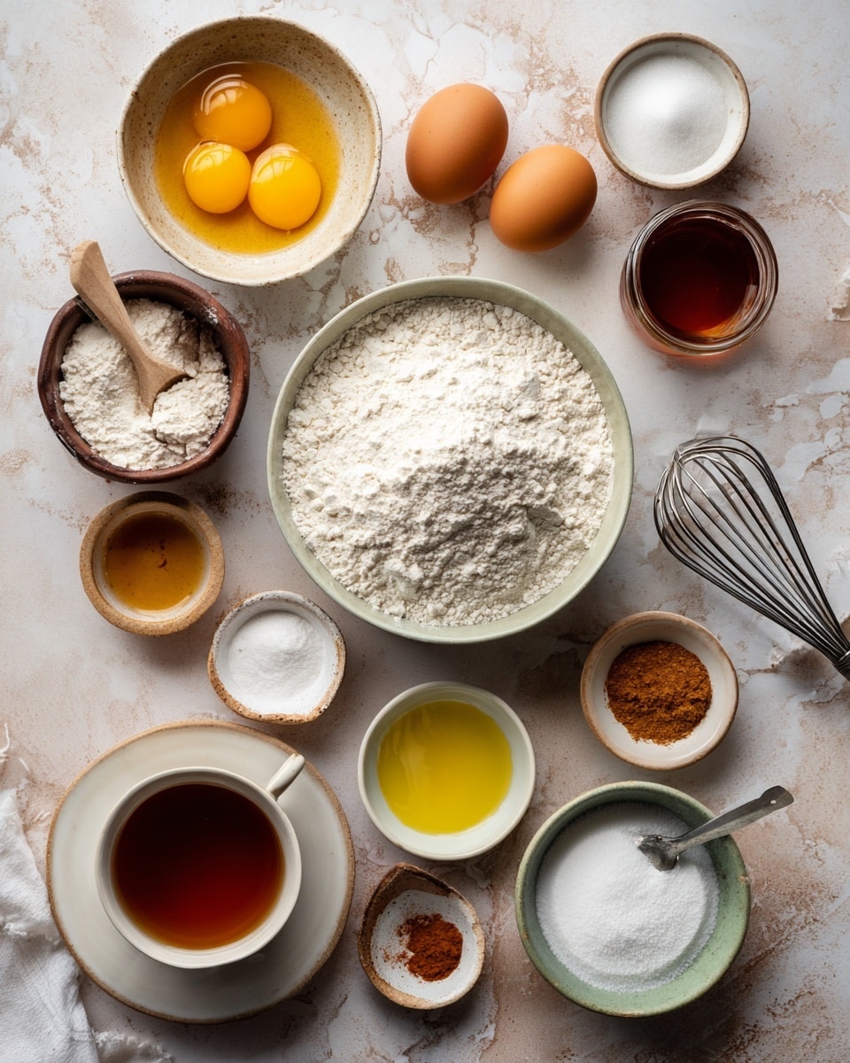 A loaf of dark brown cake is shown with two slices cut in front, each slice revealing a moist, textured inside with small air pockets. The top crust is glossy and slightly cracked, darker than the interior. The cake sits on white parchment paper on a white marbled surface. In the background, there is a clear glass jar filled with cinnamon sticks, a gray cloth napkin with two forks, and a small plate partly visible on the right side. A woman's hand holding a cinnamon stick is seen at the bottom right corner. Photo taken with an iphone --ar 4:5 --v 7