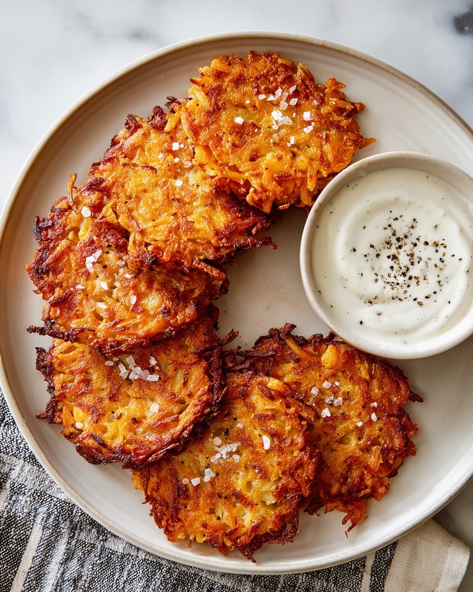Crispy Sweet Potato Latkes with Honey Greek Yogurt and Cinnamon Recipe