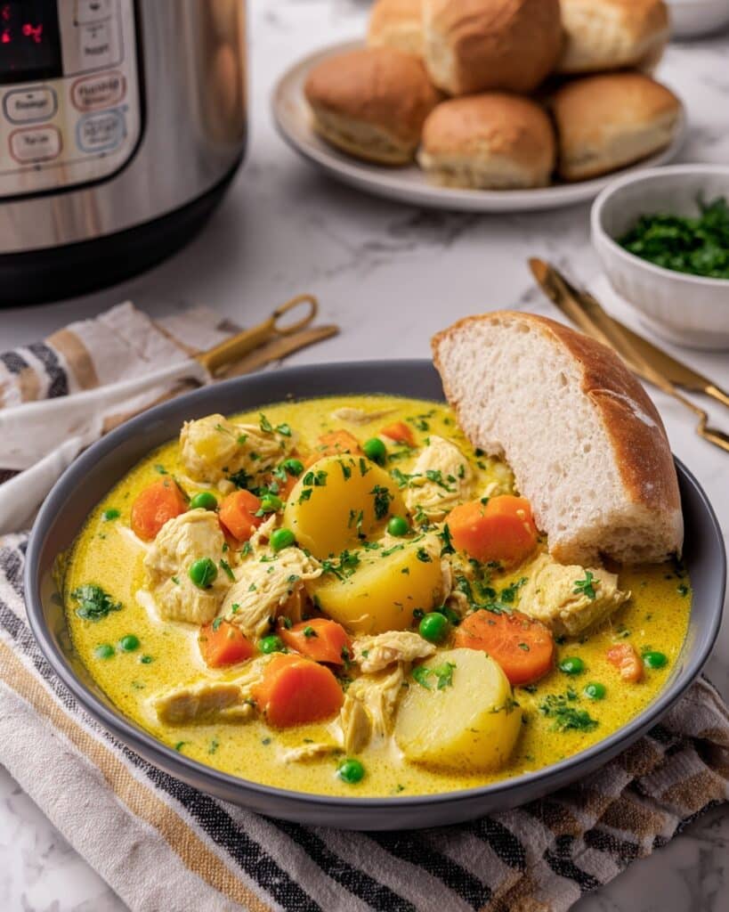 Instant Pot Chicken Stew with Potatoes, Carrots, and Green Peas Recipe