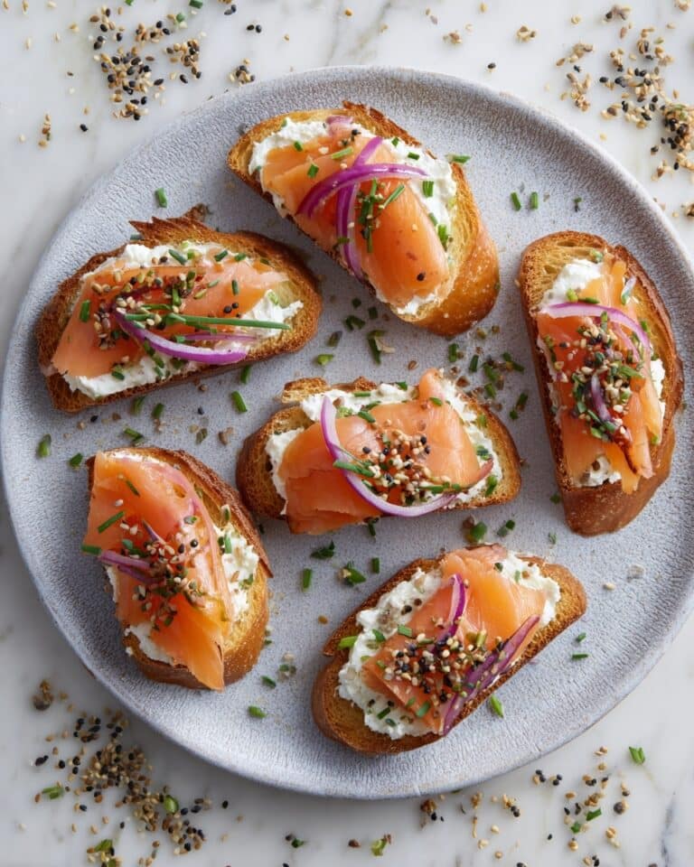 Smoked Salmon Crostini with Chive Cream Cheese and Everything But the Bagel Seasoning Recipe