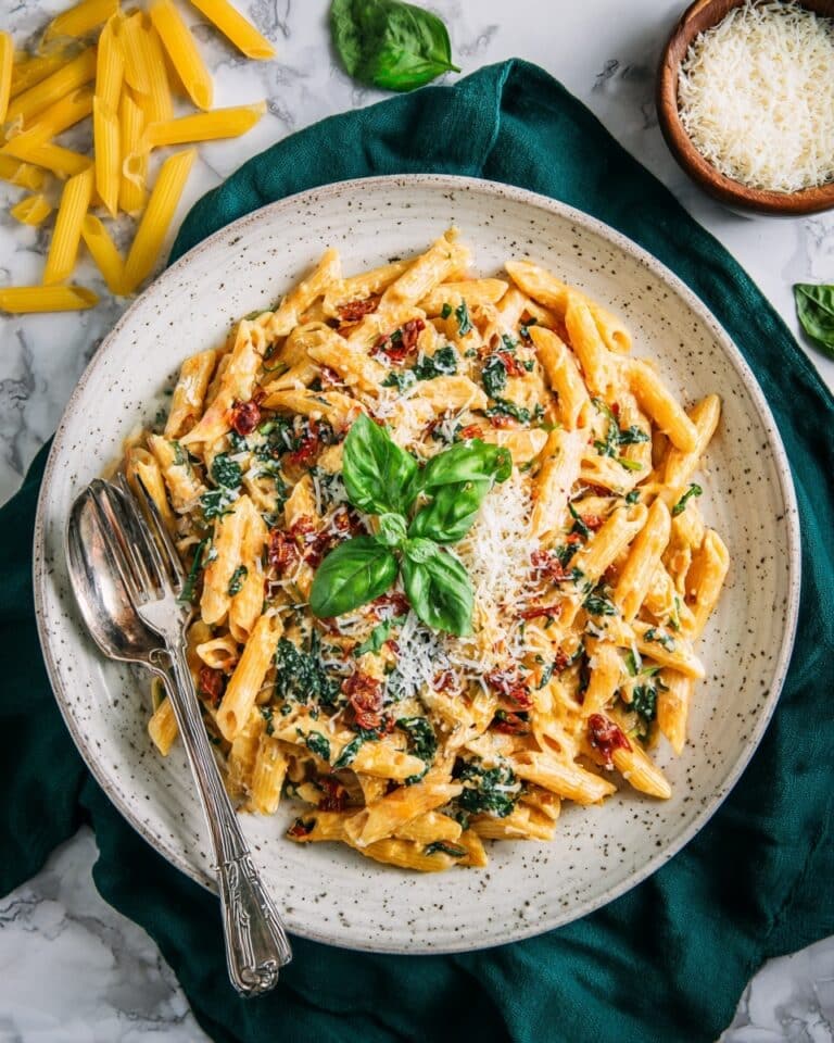 Sun Dried Tomato Pasta with Spinach and Parmesan Recipe
