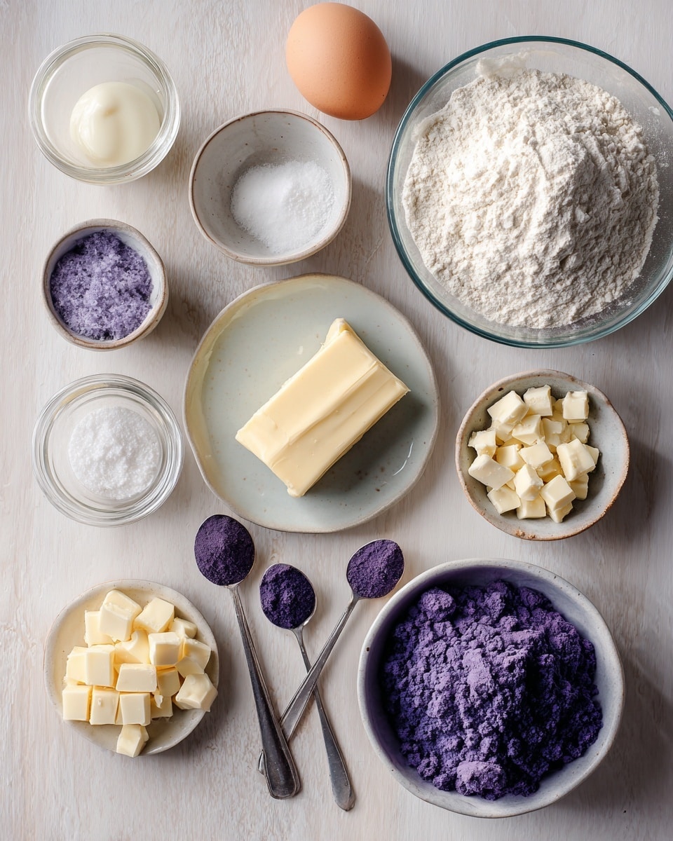 The image shows several round cookies with a deep purple color placed on white parchment paper over a white marbled surface. Each cookie has white chunks scattered on top and inside, creating a contrast with the purple dough. The cookies have a slightly rough texture and are arranged close to each other, highlighting their soft and thick look. The lighting is bright and natural, making the purple color vivid. photo taken with an iphone --ar 4:5 --v 7