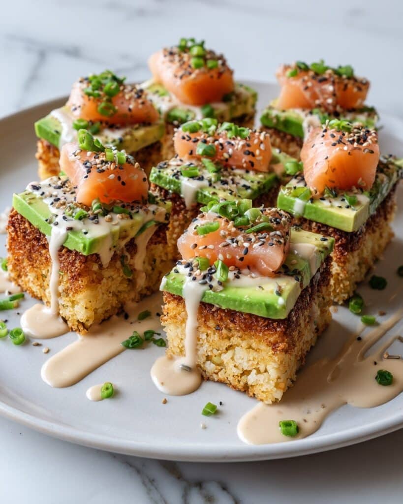 Crispy Rice Sushi with Smoked Salmon and Bang Bang Sauce Recipe