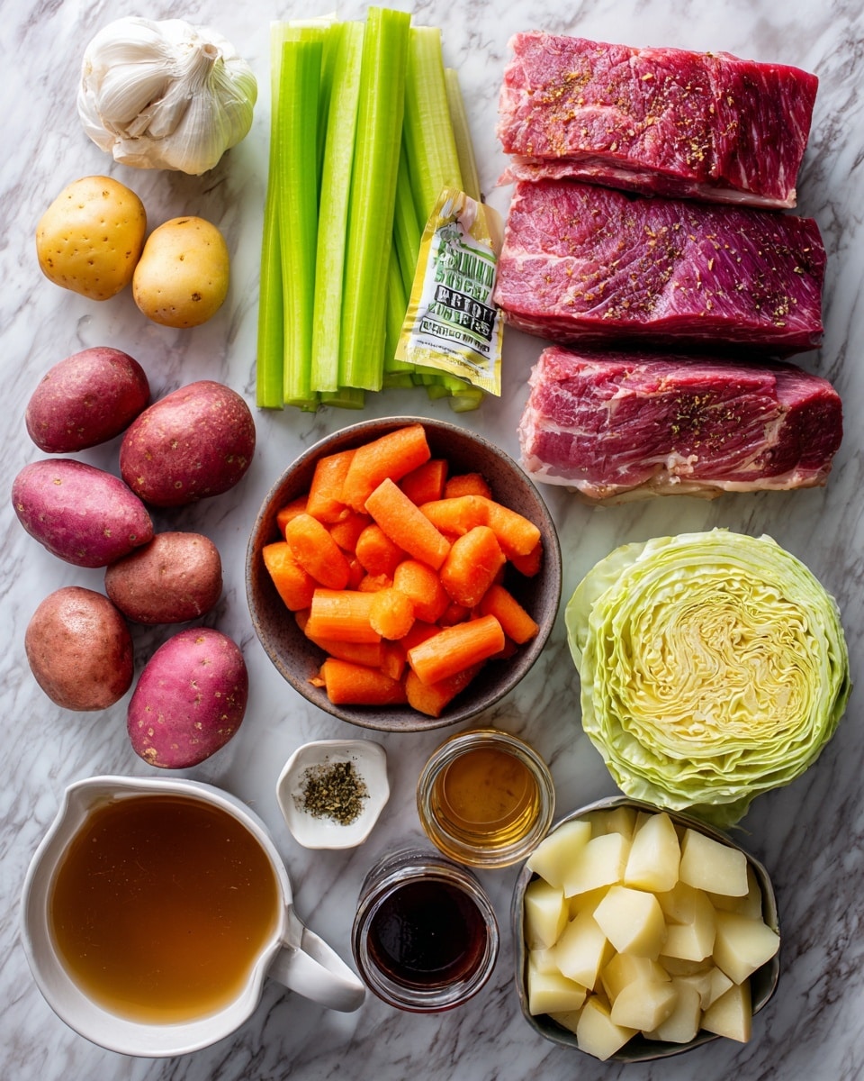 The dish shows six slices of pink meat with a coarse yellow mustard and herb crust neatly arranged on the right side of a large white plate. Behind the meat are vibrant orange carrots positioned vertically, slightly overlapping each other. To the left of the carrots sits a mound of light yellow mashed potatoes, showing a soft texture with visible small lumps. A small sprig of green parsley adds color behind the mashed potatoes. The plate is set on a white marbled surface with some pepper flakes scattered around. photo taken with an iphone --ar 4:5 --v 7