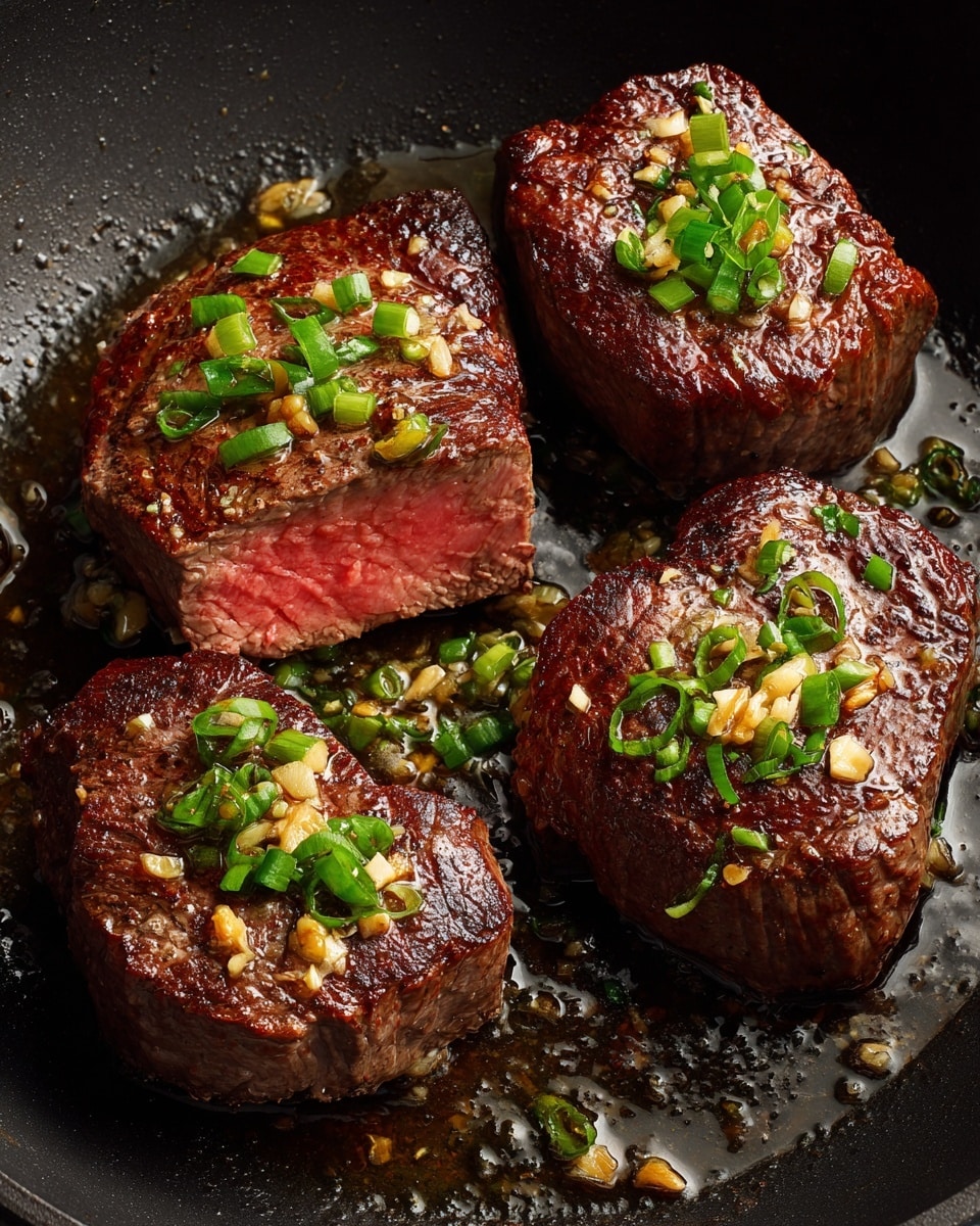 A white plate holds a thick piece of seared steak with a dark brown crust and a pink center, sliced into three pieces, each topped with a small dollop of yellow butter mixed with green herbs. Behind the steak, there is a neat row of vibrant green beans, and on the right side of the plate, a generous serving of creamy mashed potatoes with bits of skin and a small pool of melted butter on top. The plate sits on a white marbled surface. Photo taken with an iphone --ar 4:5 --v 7