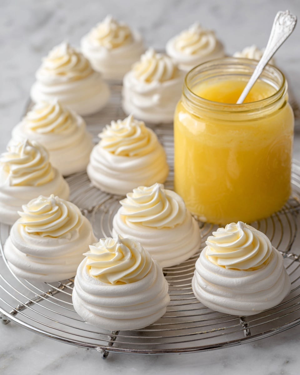 Meringue Nests with Lemon Curd Mousse and Tropical Fruit Salsa Recipe - Recipe Image
