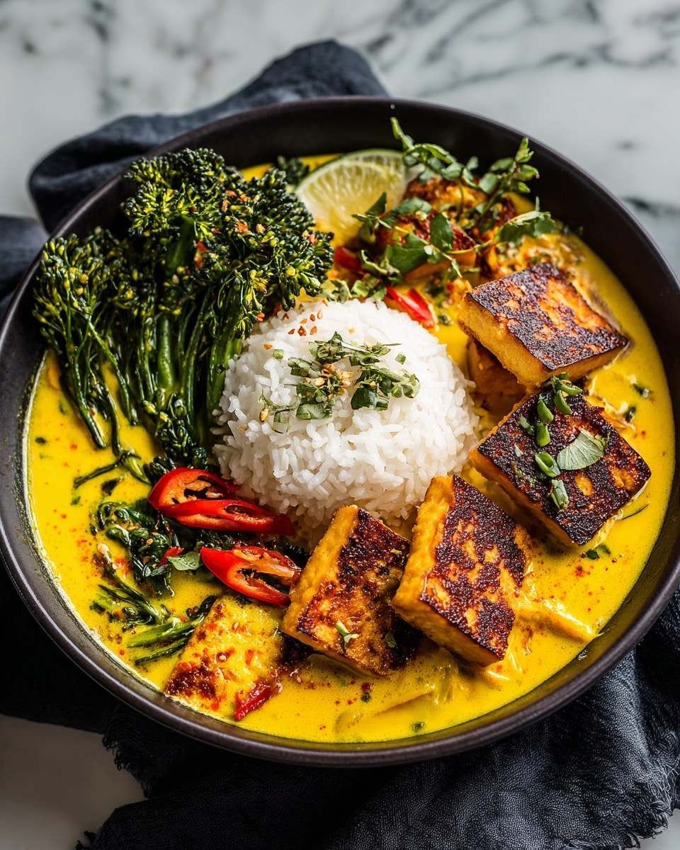 Vegan Yellow Curry with Tempeh, Broccoli, and Mangetout Recipe