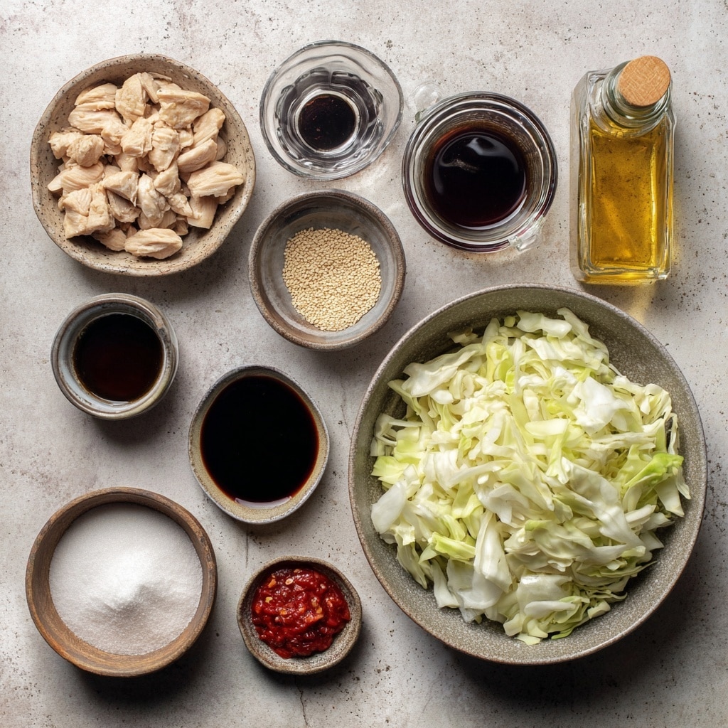 The image shows a black cast iron pan filled with a stir-fry dish made of browned ground meat, light golden cabbage pieces with some crispy edges, and dark red whole dried chili peppers scattered on top. Bright green sliced scallions are spread evenly across the dish. Black sesame seeds are sprinkled over the ingredients, adding small dark specks. A dark wooden-handled spatula lays inside the pan on the right side, partially covered by the food. The pan rests on a white marbled surface with a blue cloth in the upper left corner. photo taken with an iphone --ar 4:5 --v 7