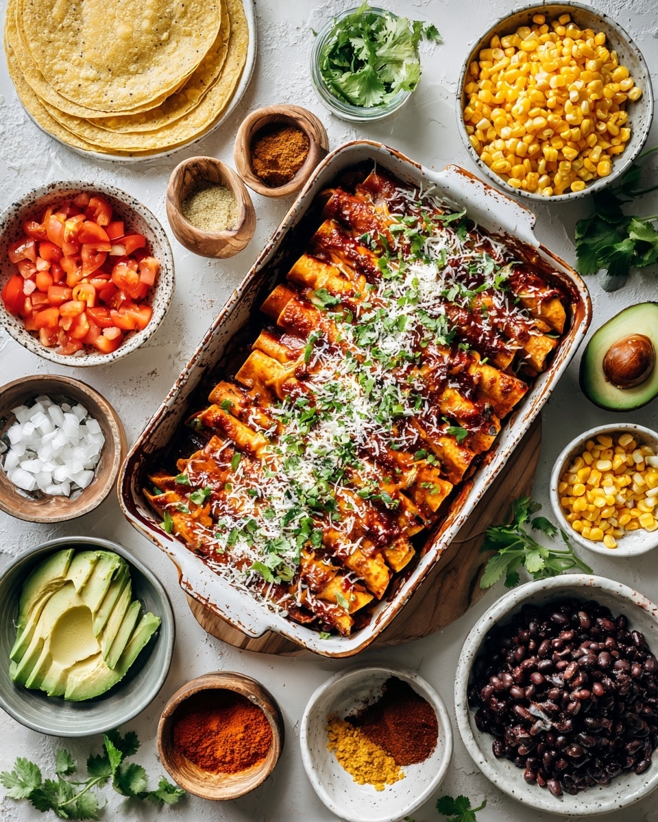 A white plate holds a layered dish with three main parts: the bottom layer is a mix of cooked dark red beans and bright yellow corn kernels, the middle layer is melted light brown cheese that slightly crisps and folds over the beans and corn, and the top layer has fresh avocado chunks in light green with a dollop of white sour cream and bright green cilantro leaves scattered over. The plate rests on a white marbled surface. Photo taken with an iphone --ar 4:5 --v 7