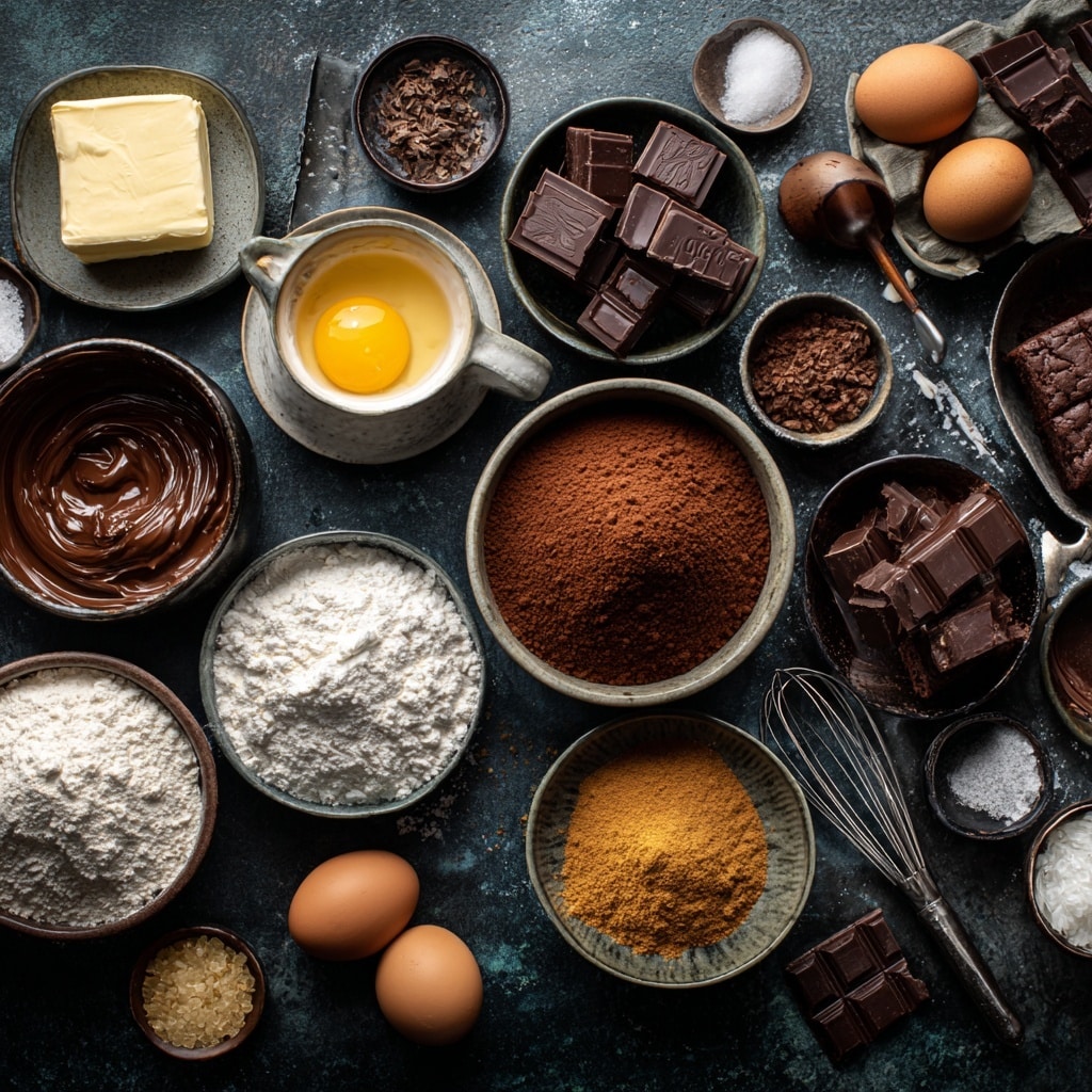 The image shows multiple small round chocolate cakes placed on a white marbled surface. Each cake has two layers: a thick, dense, dark brown base with a slightly cracked texture on the sides and top and a thick, smooth swirl of darker chocolate frosting piped on top in a decorative flower-like pattern. The cakes are evenly spaced, and the focus is on the cake in the center, with the others softly blurred in the background. The lighting is bright and natural, highlighting the rich texture of the chocolate. photo taken with an iphone --ar 4:5 --v 7