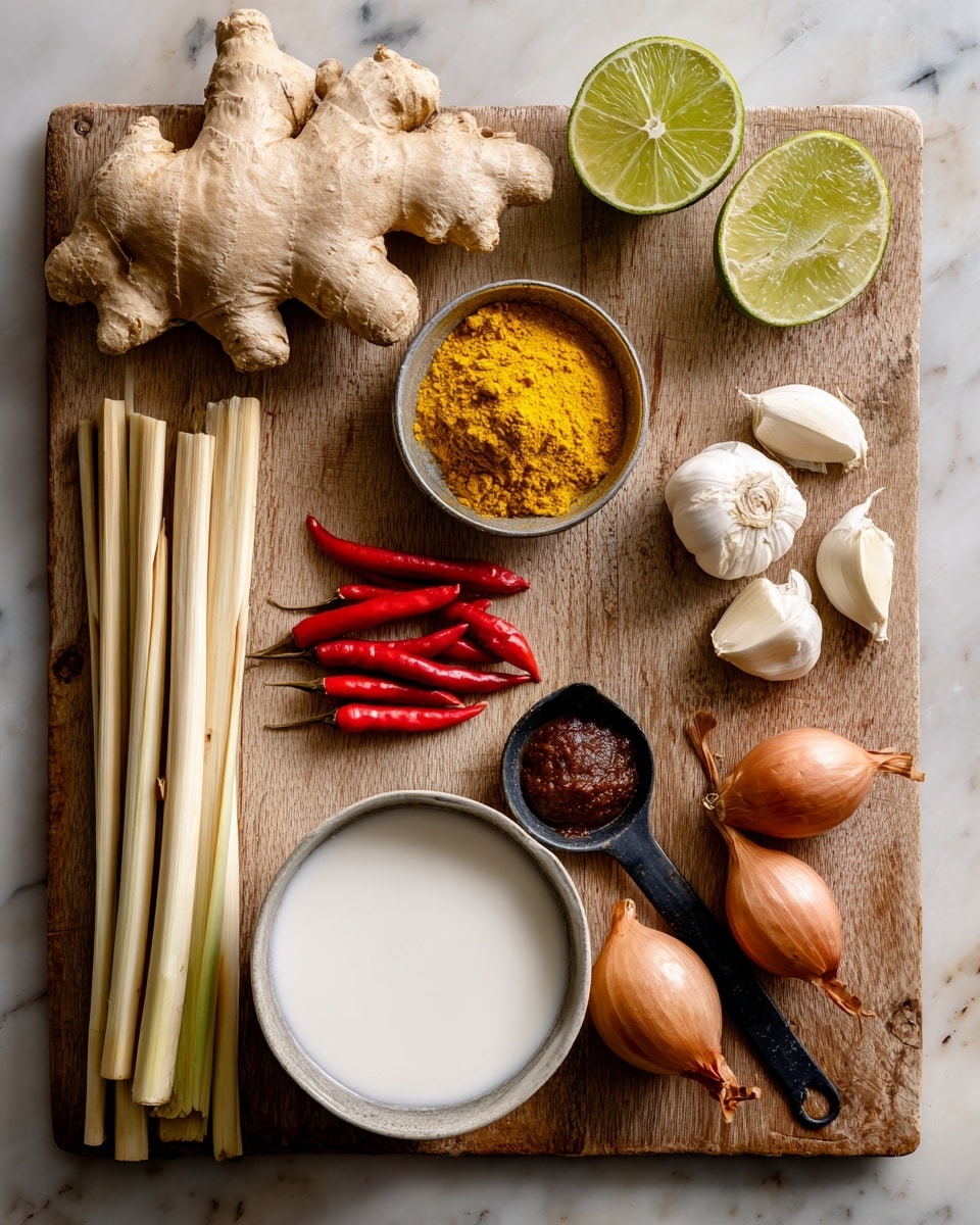 A black bowl holds a vibrant yellow curry as the base layer, smooth and creamy, filling most of the bowl. On top and slightly to one side, there is a mound of fluffy white rice with a few small green herbs sprinkled over it. Several brown, grilled triangular pieces of tempeh are scattered on and around the rice, some dipped into the curry. Bright green leafy vegetables and a few tender broccolini sit on the side of the bowl, partially submerged in the curry. Thin slices of red chili add small pops of color, and fresh green herbs are scattered over the entire dish. The bowl is set on a dark cloth, with part of a white marbled surface visible around it. photo taken with an iphone --ar 4:5 --v 7