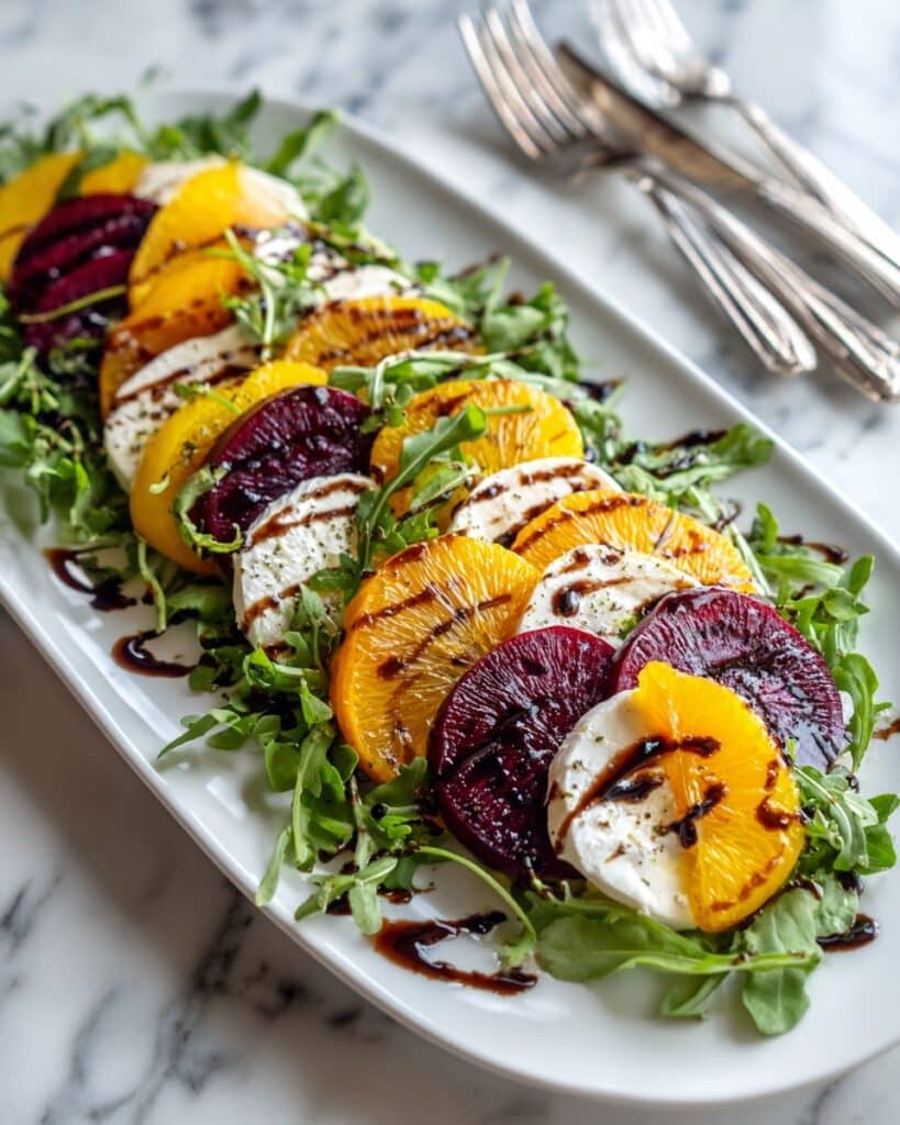 Burrata Salad with Roasted Beets, Heirloom Tomatoes, and Basil Oil Recipe