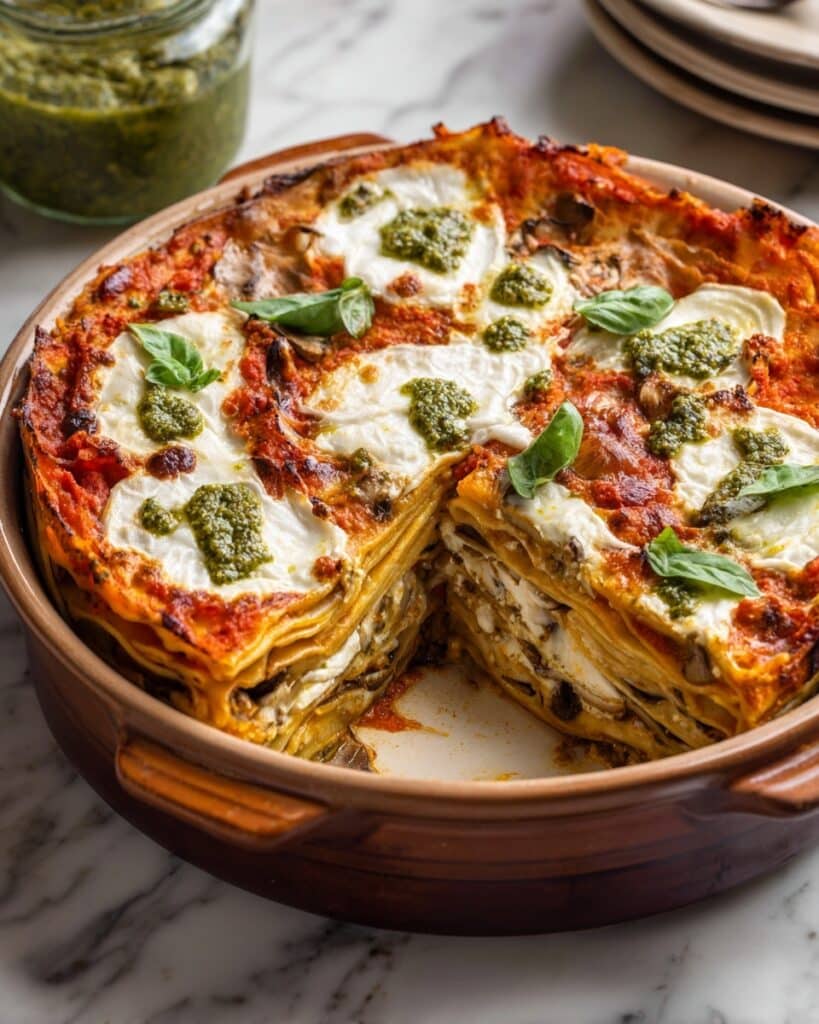 Eggplant Lasagna with Spinach and Walnut Basil Pesto Recipe