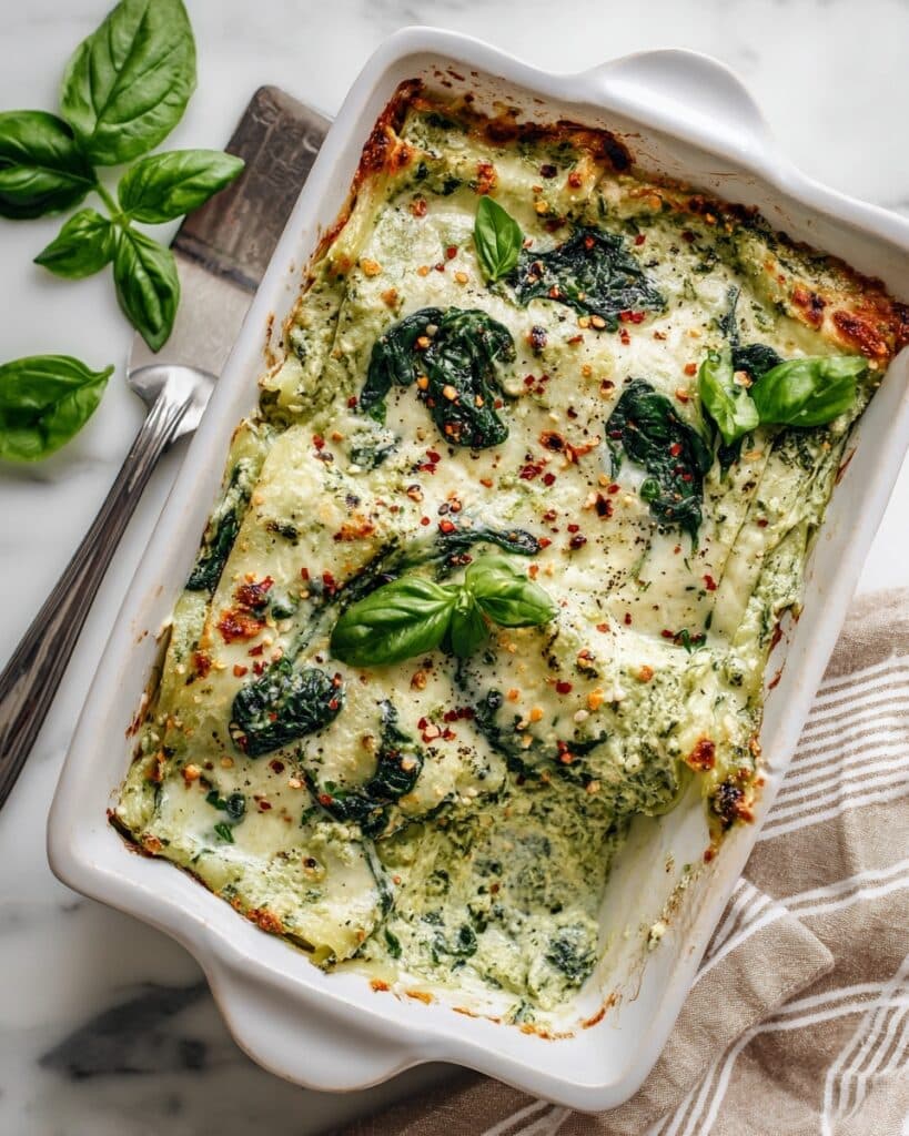 Creamy Spinach Lasagna with Basil Sauce Recipe