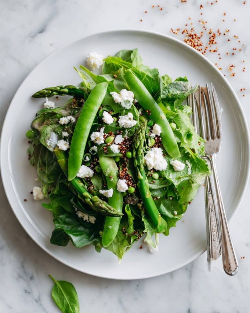 Snap Pea Salad with Green Beans, Walnuts, and Crispy Quinoa Recipe