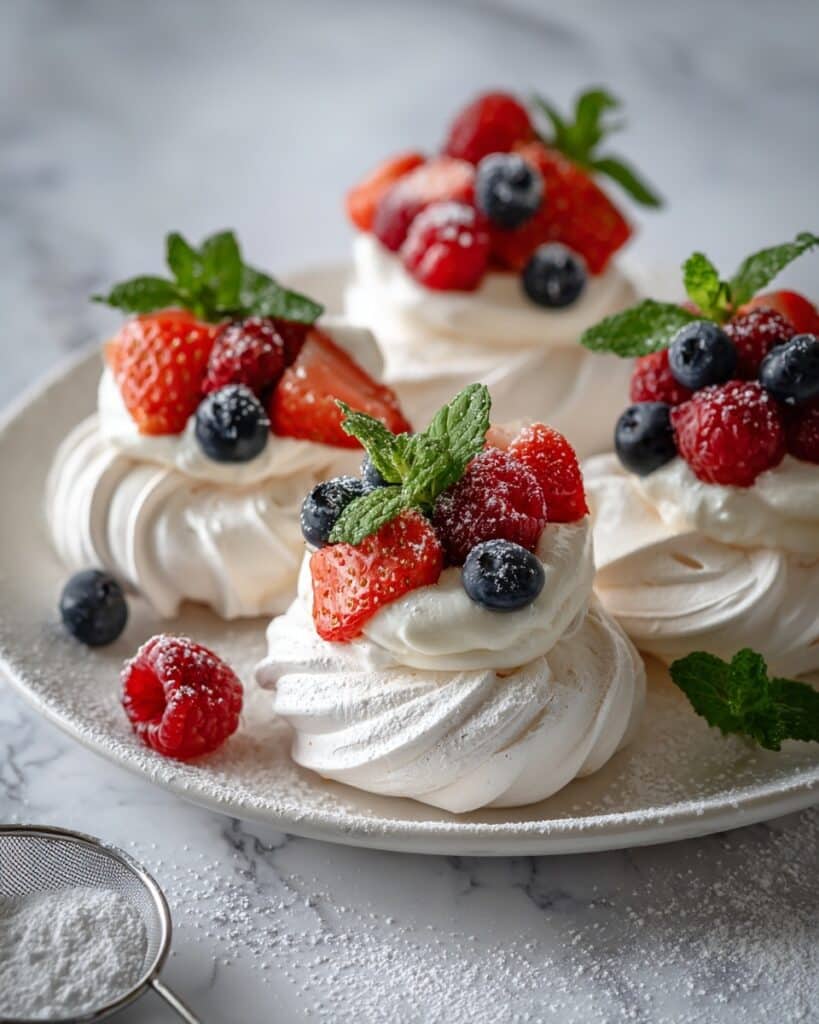 Mini Pavlovas with Fresh Fruit and Whipped Cream Recipe