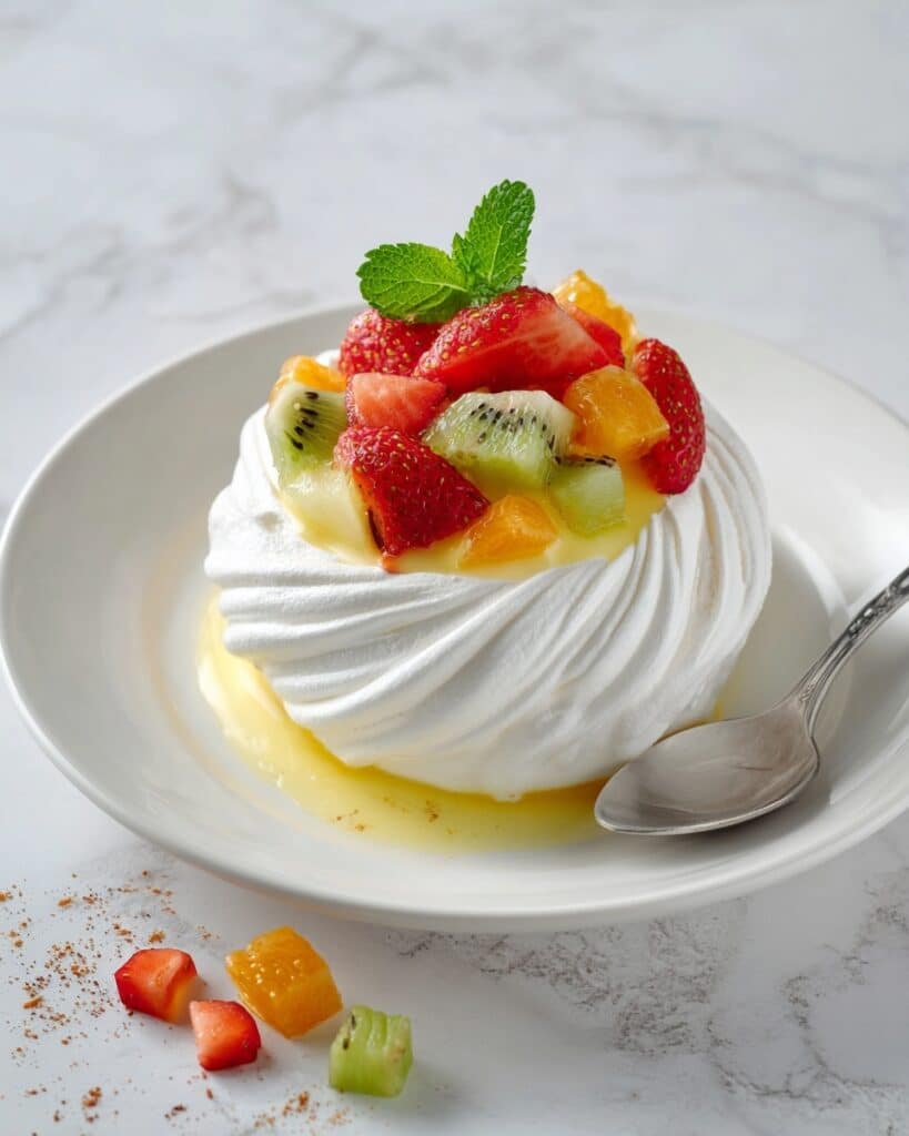 Meringue Nests with Lemon Curd Mousse and Tropical Fruit Salsa Recipe