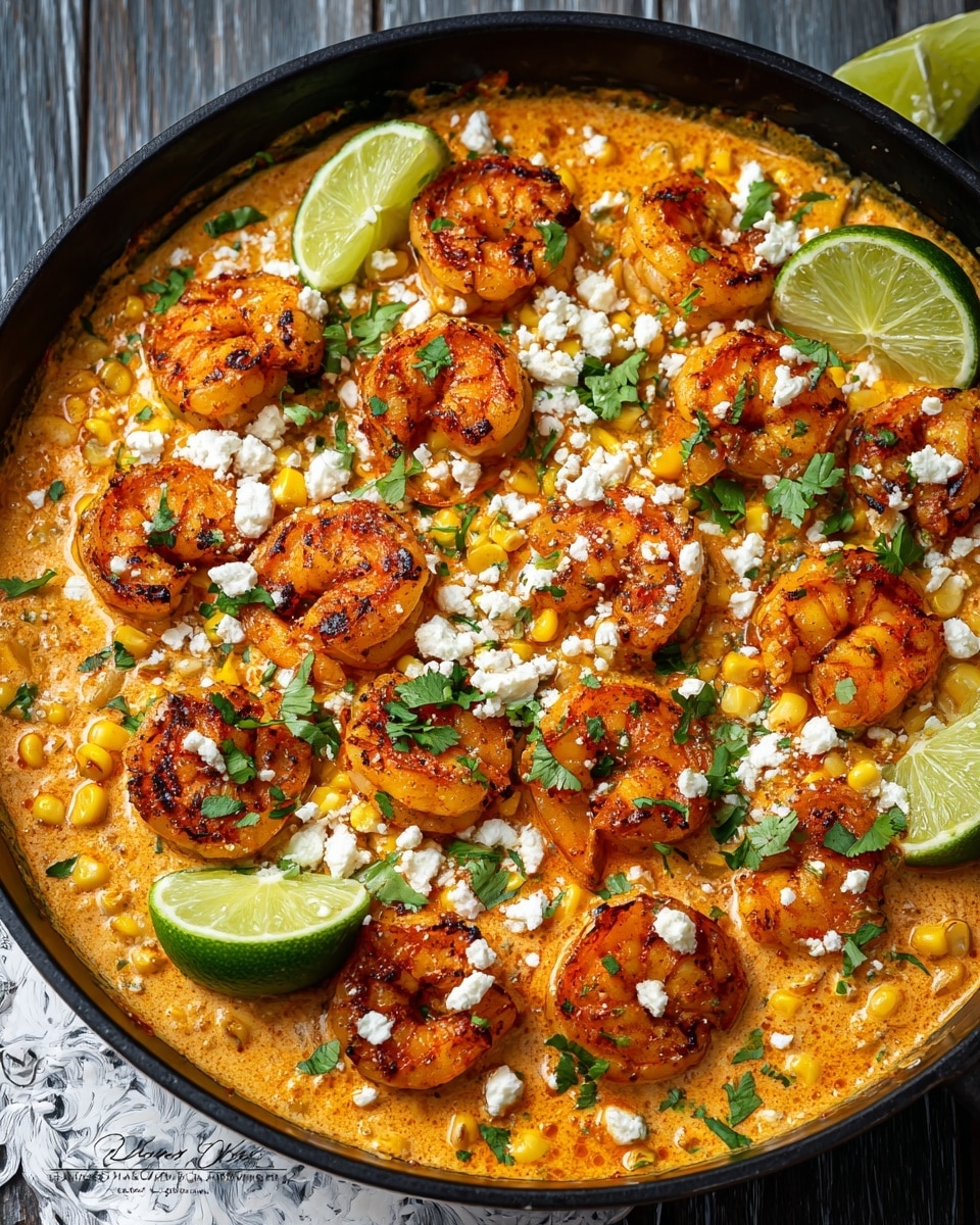 Shrimp and Creamed Corn Skillet with Feta and Lime Recipe