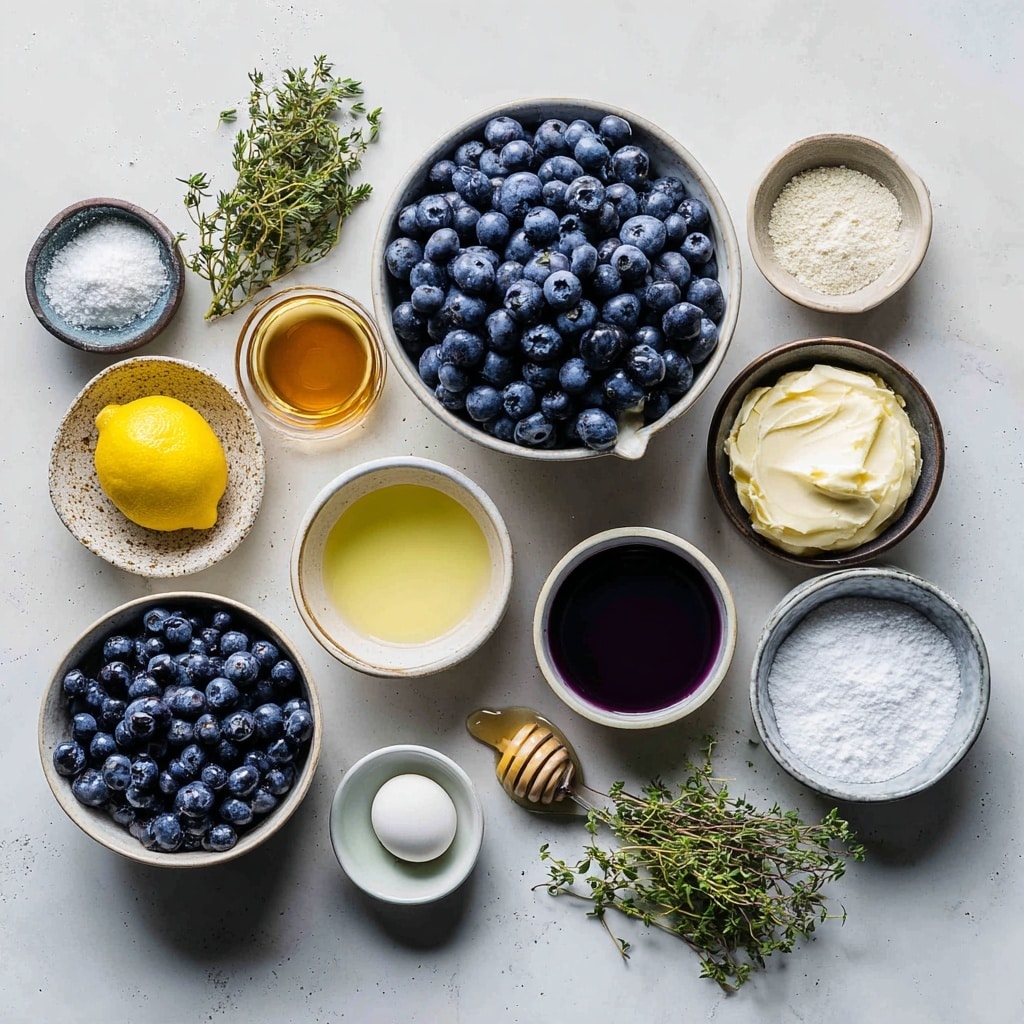 The image shows four rustic open square tarts with a golden brown, flaky crust sprinkled with sugar around the edges. Each tart is filled with a mixture of glossy, dark purple blueberries that look juicy and cooked. Two of the tarts have a scoop of creamy white ice cream on top, slightly melting into the fruit. The tarts sit on a piece of parchment paper on a wooden table. Around the tarts, there are some loose fresh blueberries and sprigs of green herbs placed for decoration, as well as vintage silver forks and spoons resting on the side. One spoon has some berry juice stains for a natural feel. photo taken with an iphone --ar 4:5 --v 7