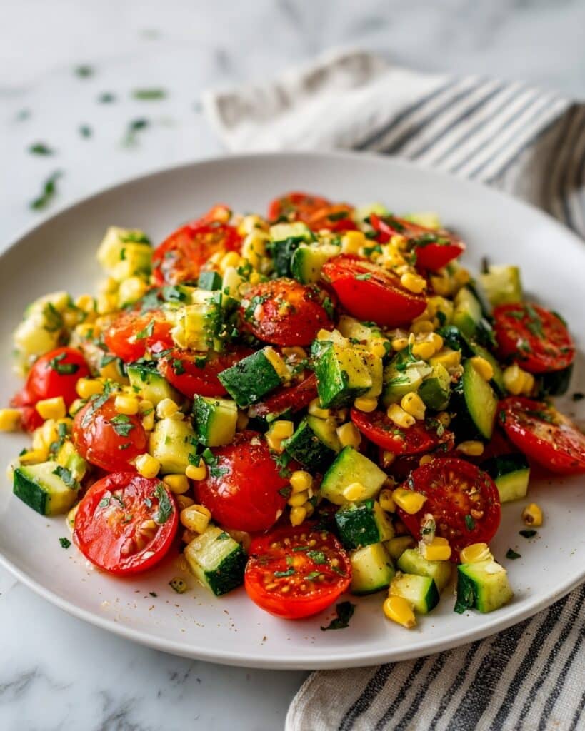 Grilled Zucchini Corn Salad with Cherry Tomatoes and Parmesan Recipe