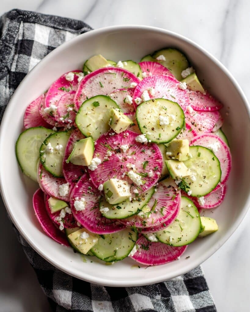 Watermelon Radish Cucumber Salad with Feta and Lemon Vinaigrette Recipe