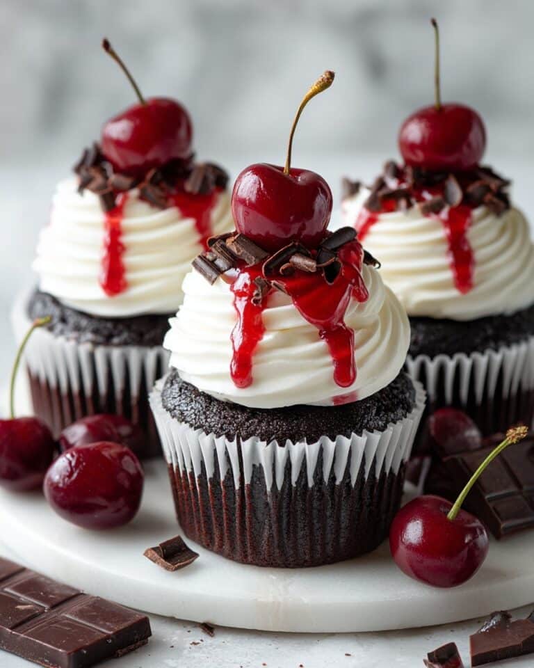 Black Forest Cupcakes with Cherry Kirsch Filling and Mascarpone Frosting Recipe