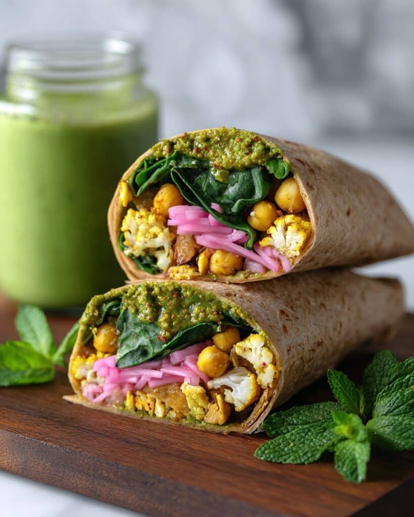 Curried Baby Potato and Chickpea Wraps with Roasted Cauliflower and Fresh Chutney Recipe