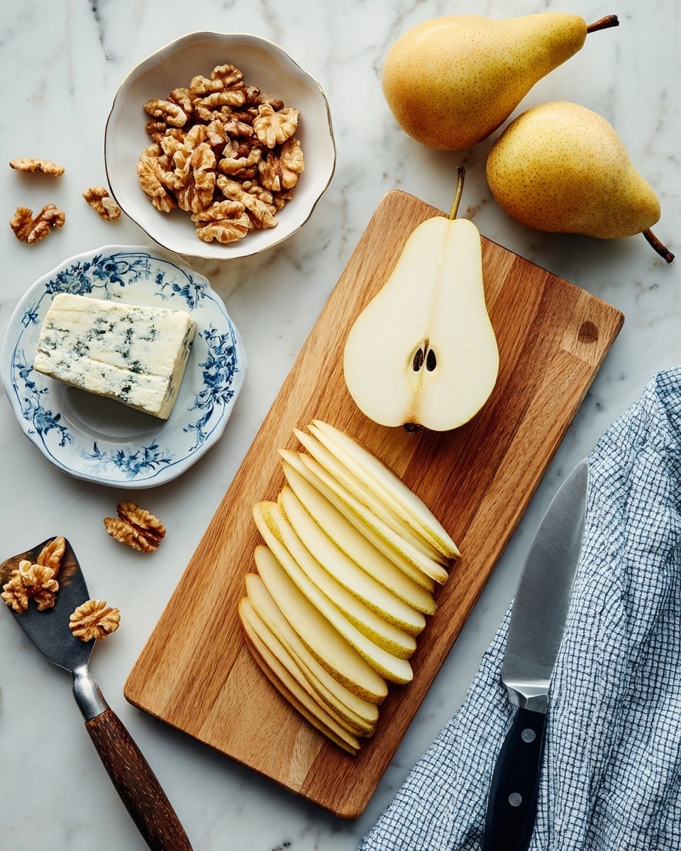Arugula Pear Salad with Toasted Walnuts, Blue Cheese, and Honey Vinaigrette Recipe - Recipe Image