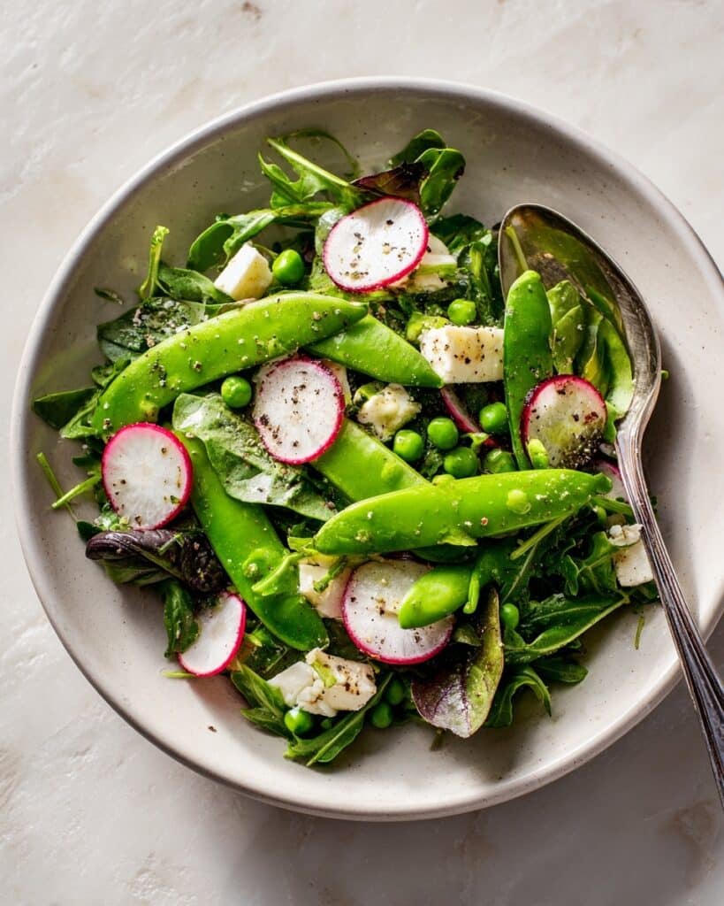 Sugar Snap Pea Salad with Radishes, Feta, and Arugula Recipe