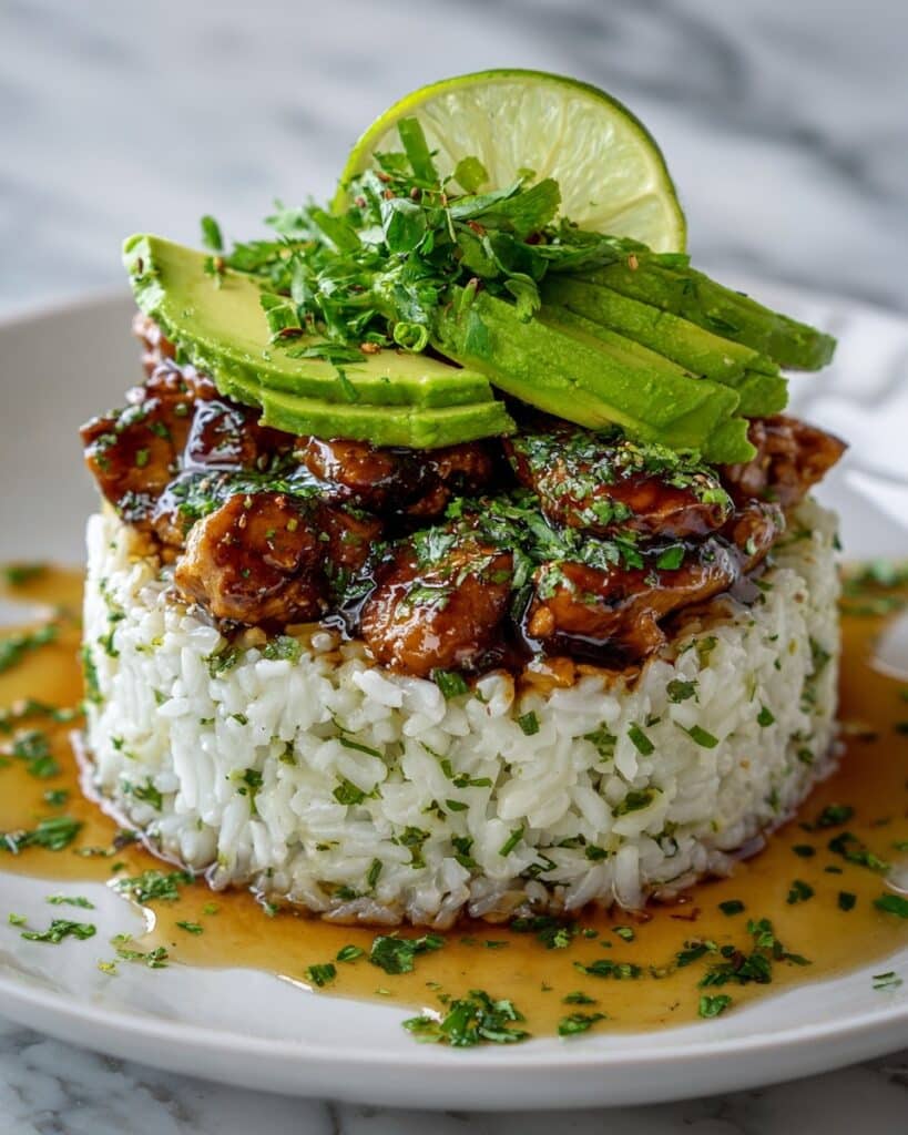 Honey Lime Chicken and Avocado Rice Stack Recipe