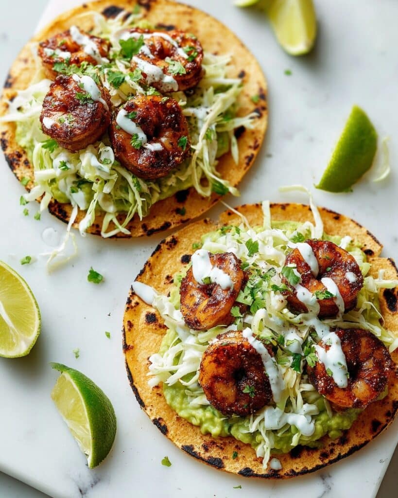 Spicy Shrimp Tacos with Garlic Cilantro Lime Slaw Recipe