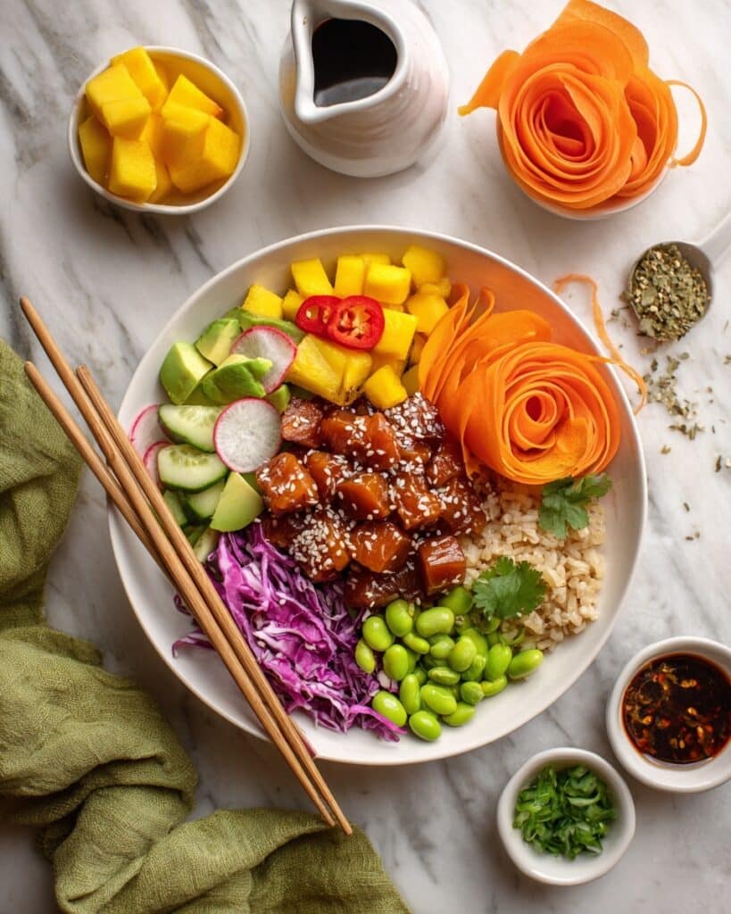 Salmon Poke Bowl with Pickled Cucumber and Fresh Vegetables Recipe